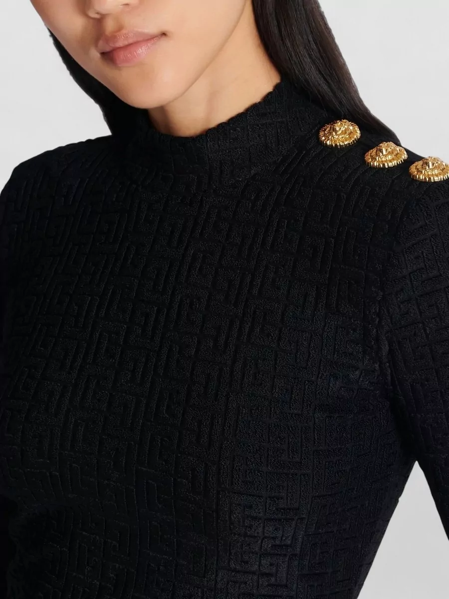 Balmain Textured Mock Neck Long Sleeve Top