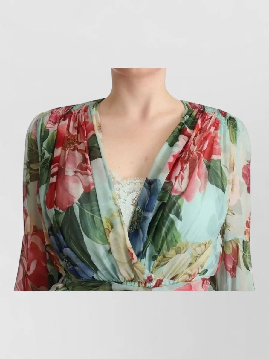 Dolce&Gabbana Silk Floral-Print V-Neck Wrap Midi Dress