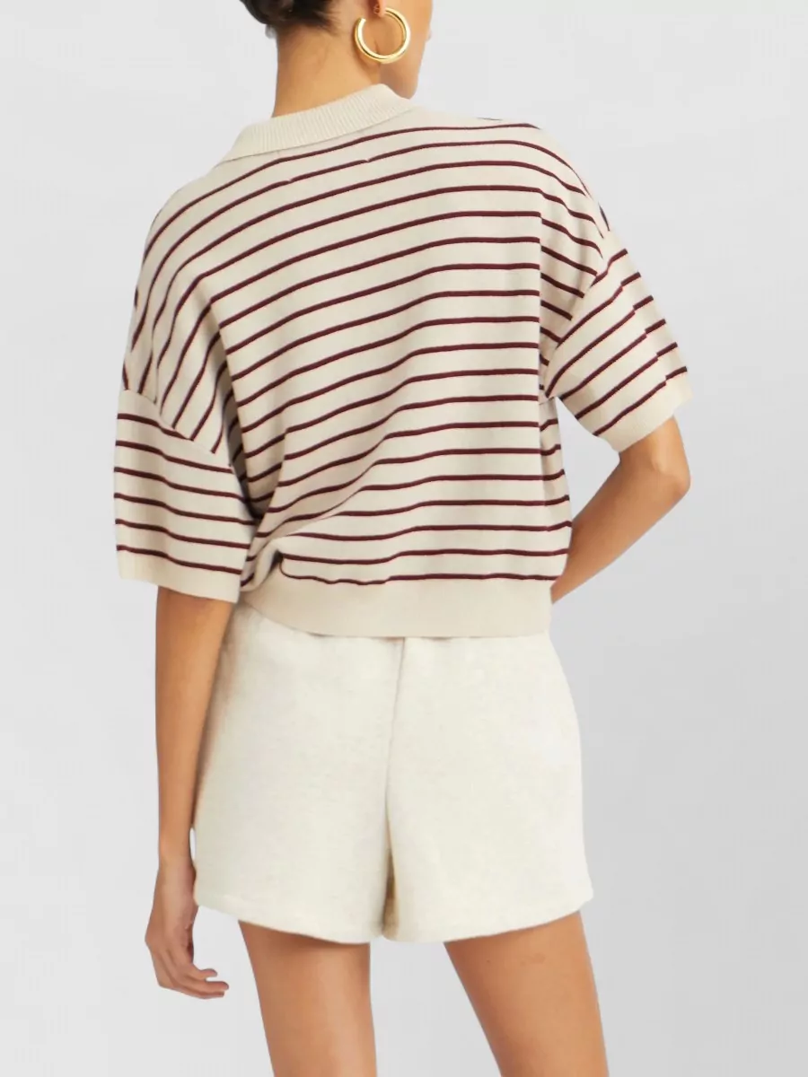 Rotate Striped Knit Polo Top