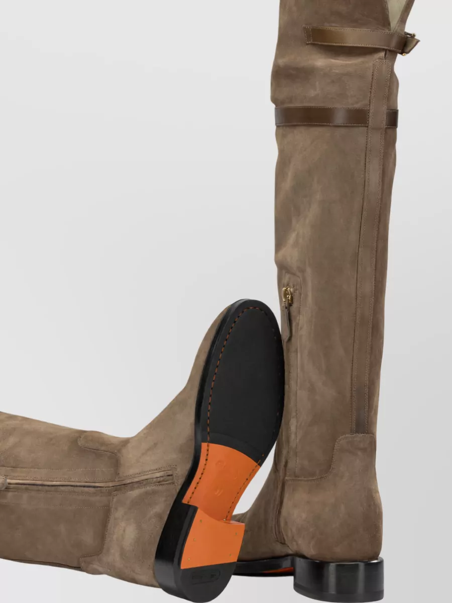 Santoni Suede Leather Knee-High Boots