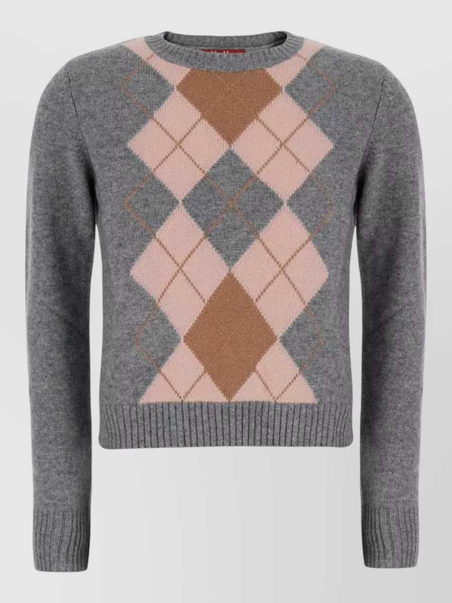 S Max Mara wool cashmere argyle crewneck ribbed regular-fit jumper