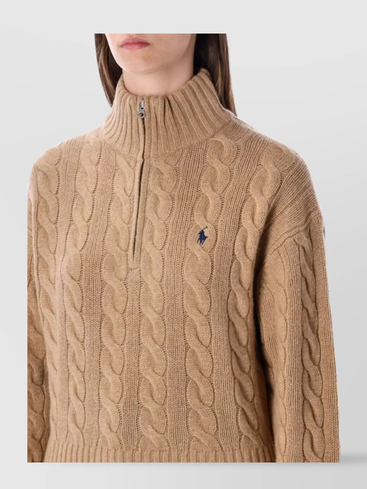 Polo Ralph Lauren Wool And Cashmere Cable-knit Half-zip Sweater In Brown