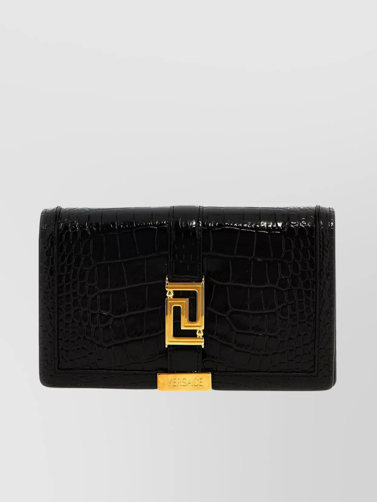 Versace 'chain Strap Crocodile Texture' Wallet In Black