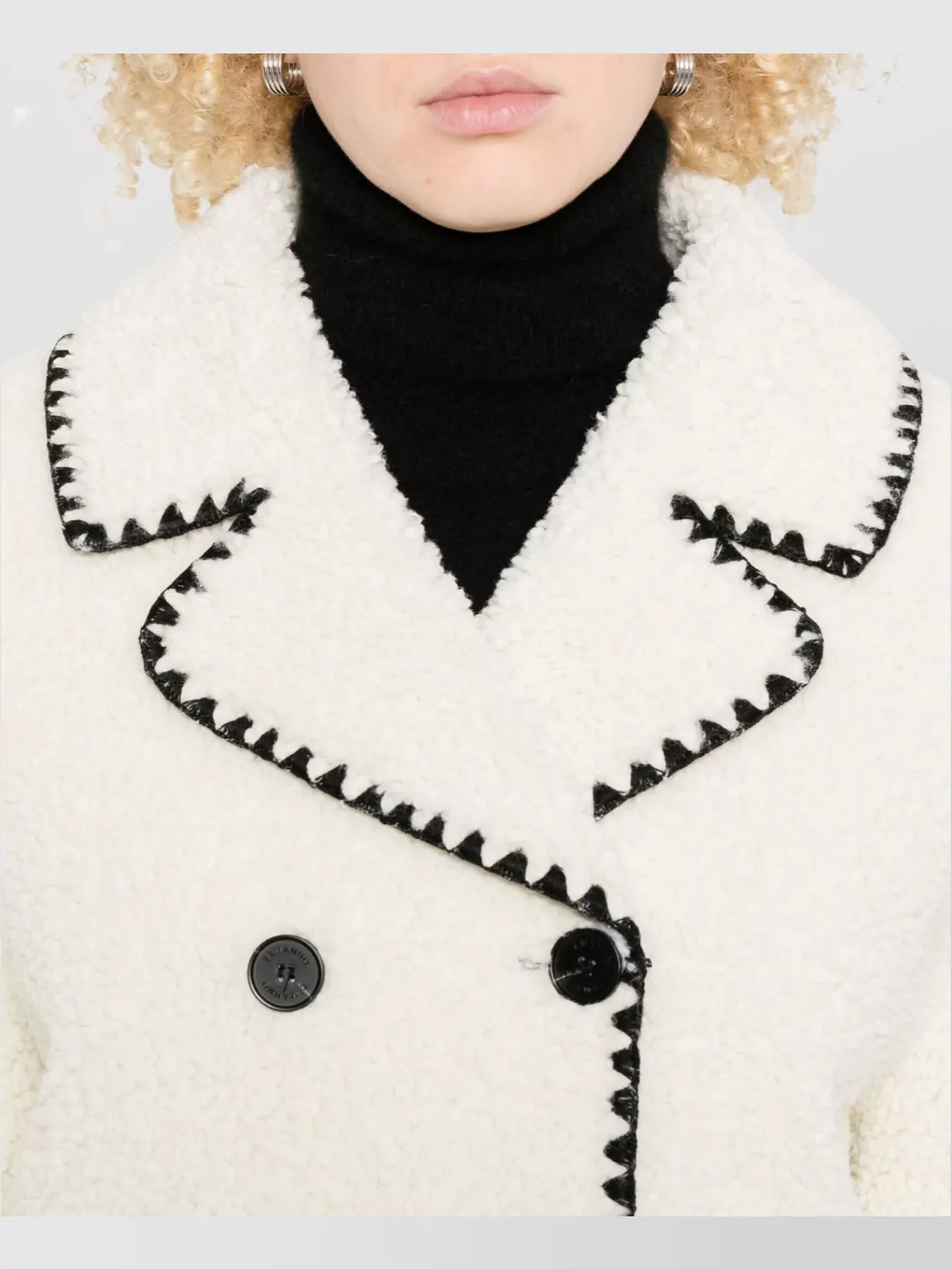 Ermanno Firenze Long Textured Double-Breasted Coat Pockets