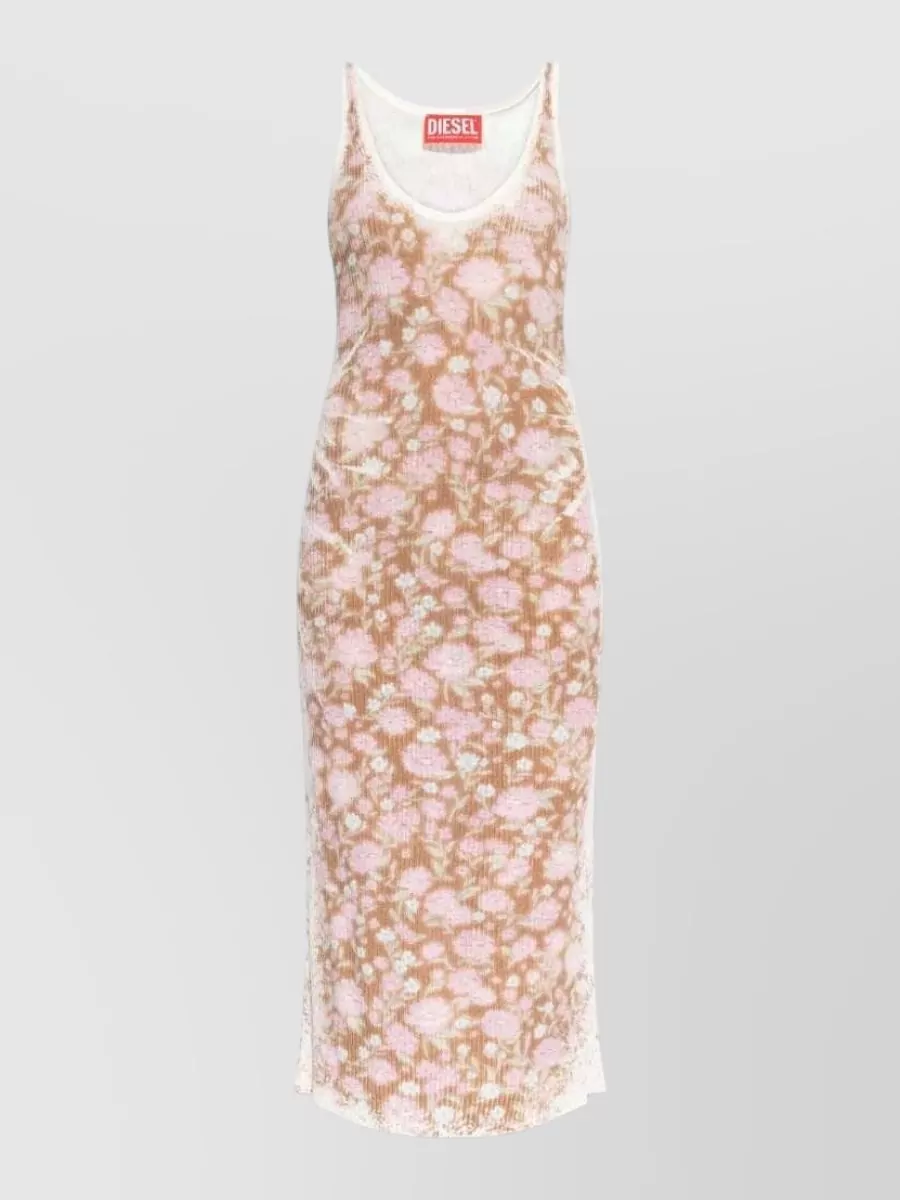 Diesel Linen ribbed sleeveless v-neck midi dress