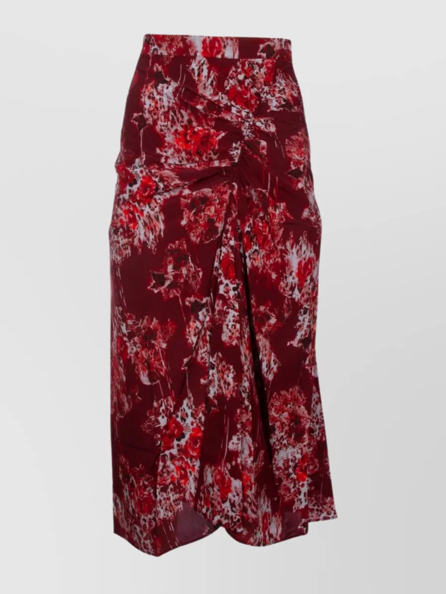 Shop Iro Floral Print Asymmetric Hem Skirt With High Waist Tie In Burgundy