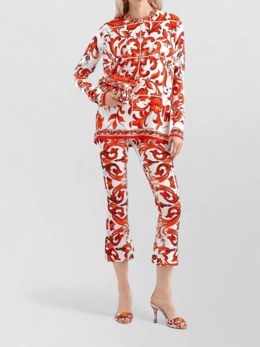 Dolce&Gabbana Silk Printed Flared Cropped Trousers