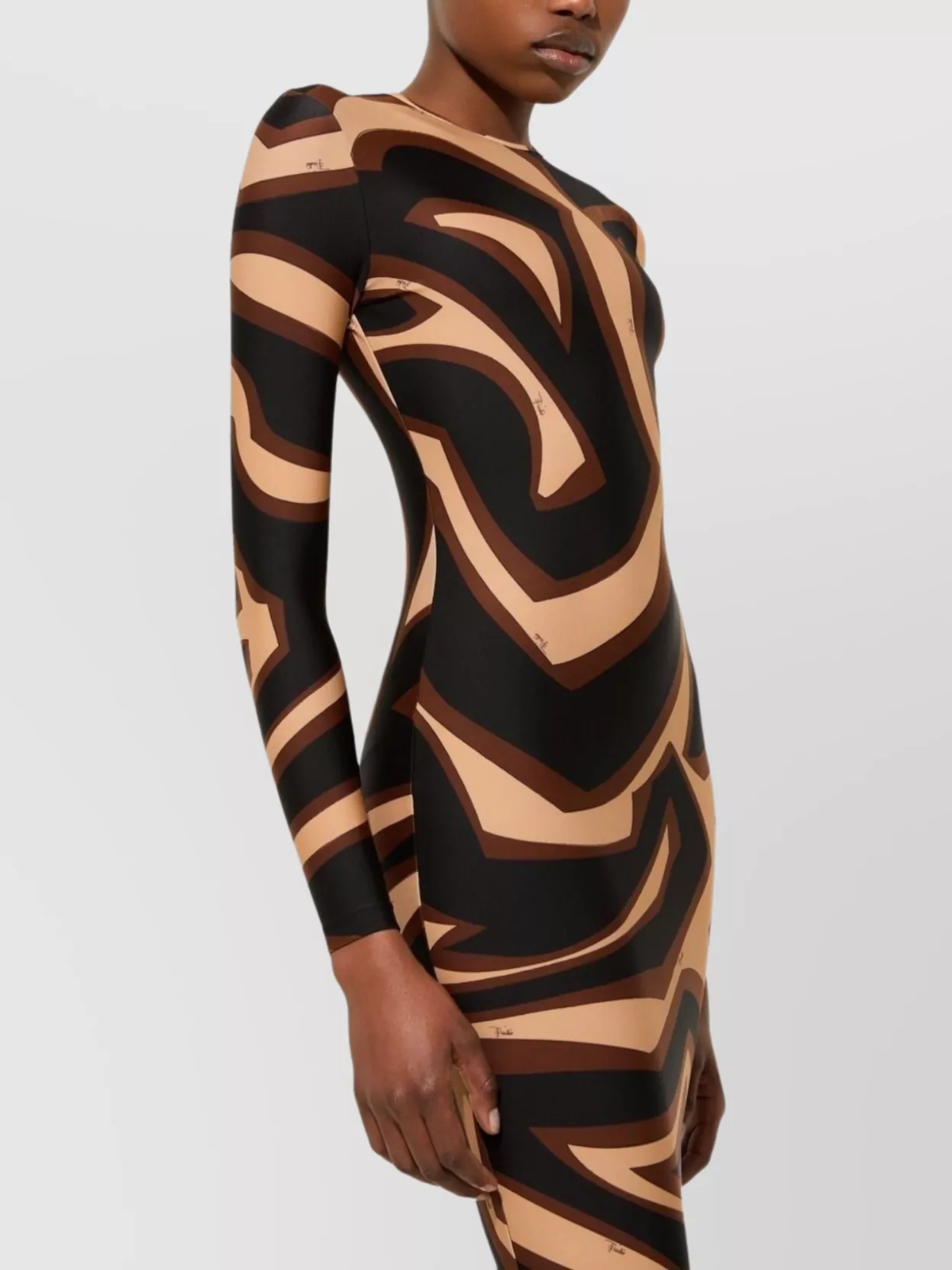 Pucci Wave Print Midi Dress With Long Sleeves
