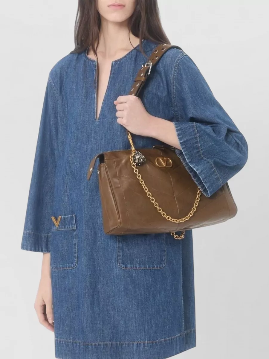 Valentino Vlogo Signature Denim Dress Three Quarter Sleeves