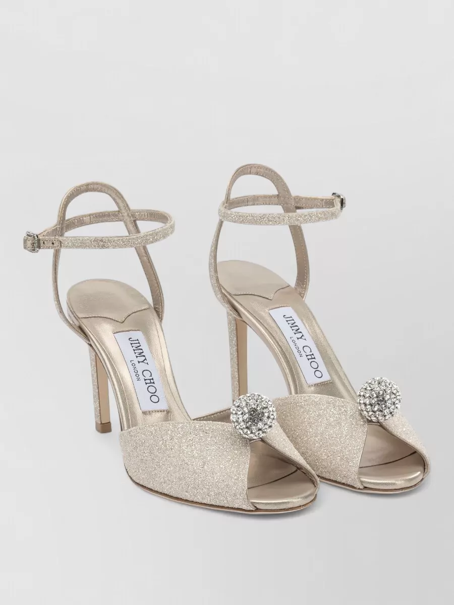 Jimmy Choo Sacora 85mm Heeled Sandals Ankle Strap In Metallic