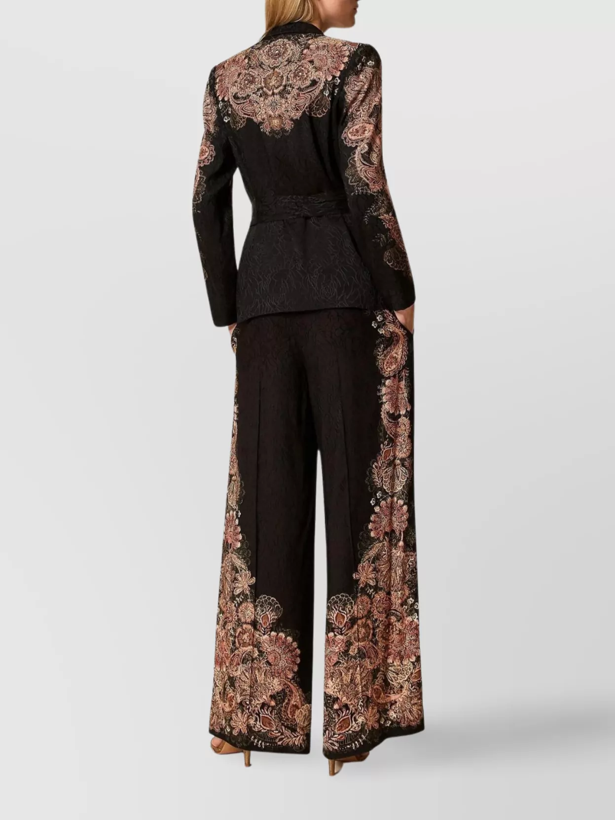 Twin-Set High Waist Wide-Leg Trousers Paisley Embroidery