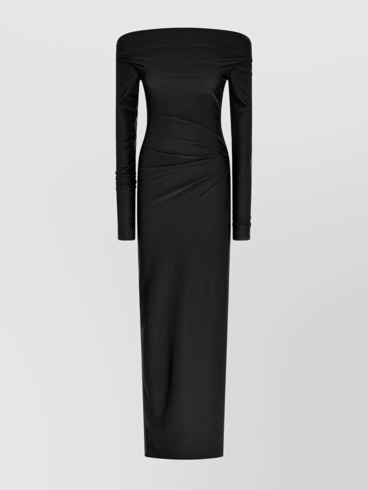 The Andamane Off-the-shoulder Long Sleeve Fitted Jumpsuit In Black