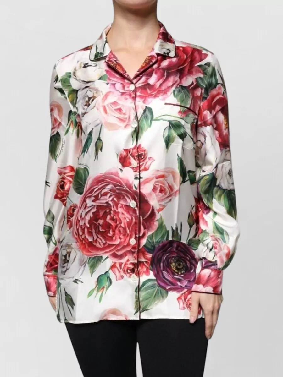 Dolce&Gabbana Silk floral-print long-sleeve collared blouse
