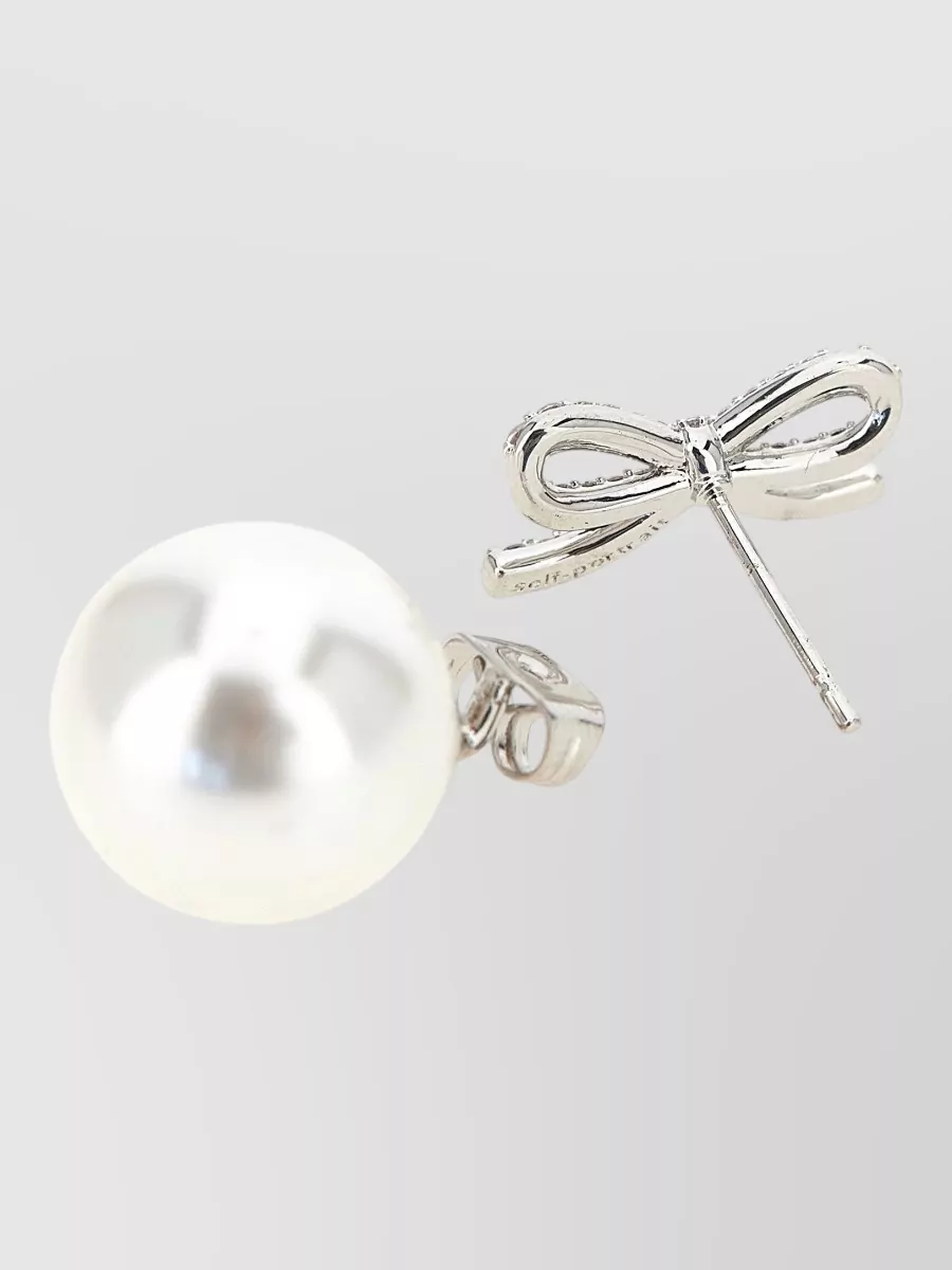 Self-Portrait Crystal Bow Pearl Earrings