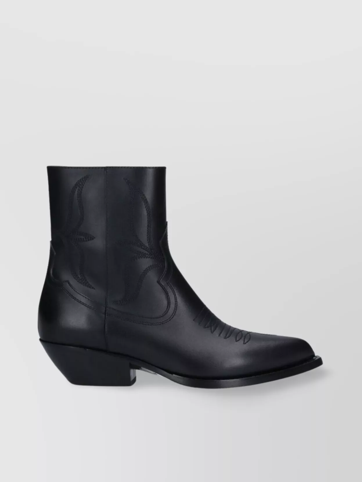 Celine Pointed Toe Cuban Heel Ankle Boots With Embroidered Detail