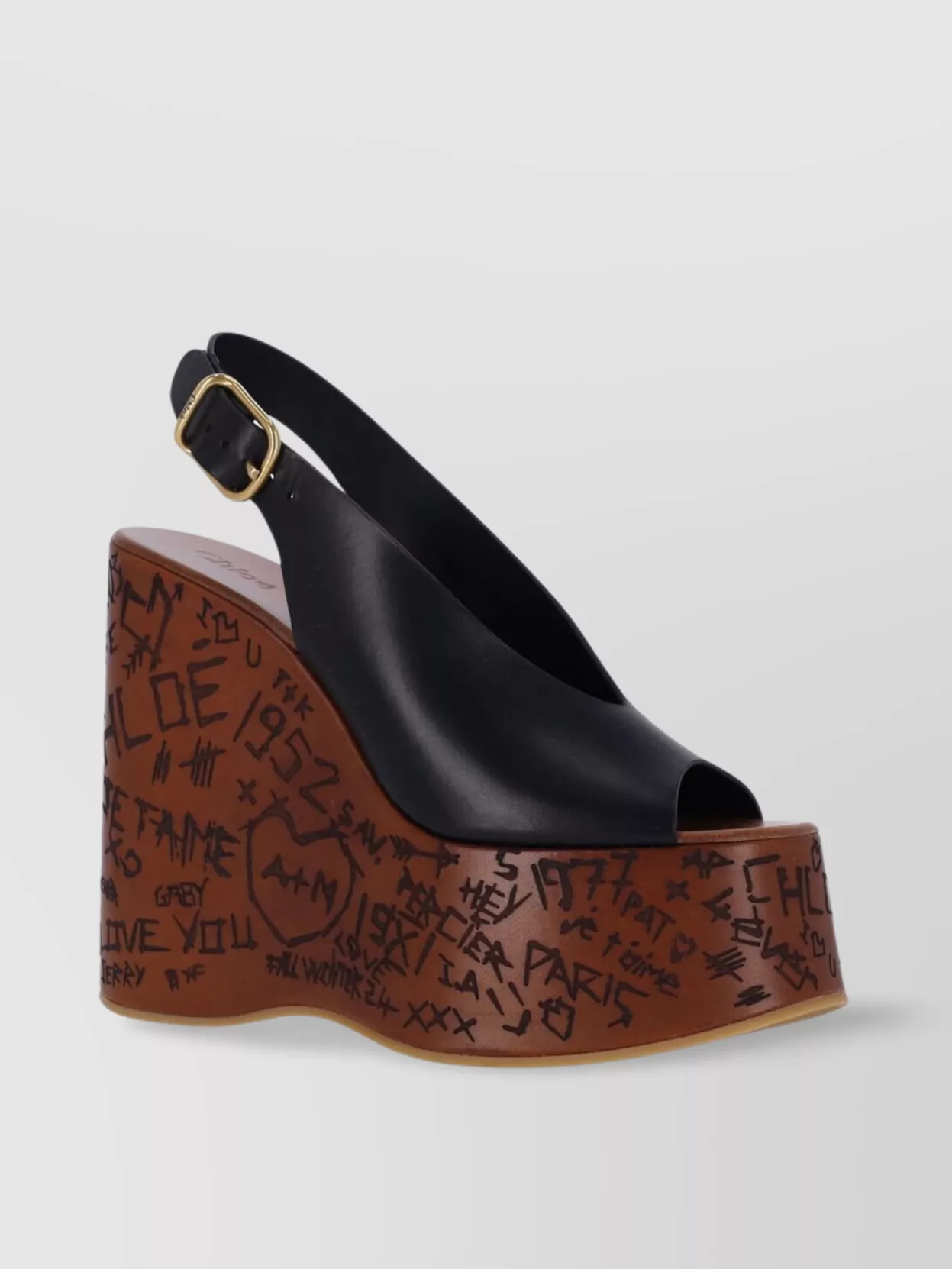 Chloé Buckle Graphic Peep Toe Wedge Sandals