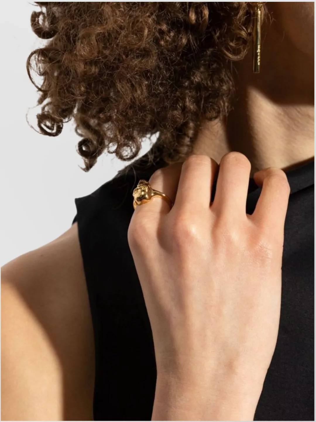 Alexander Mcqueen Polished Gold-Tone Ring With Engraved Skull Design
