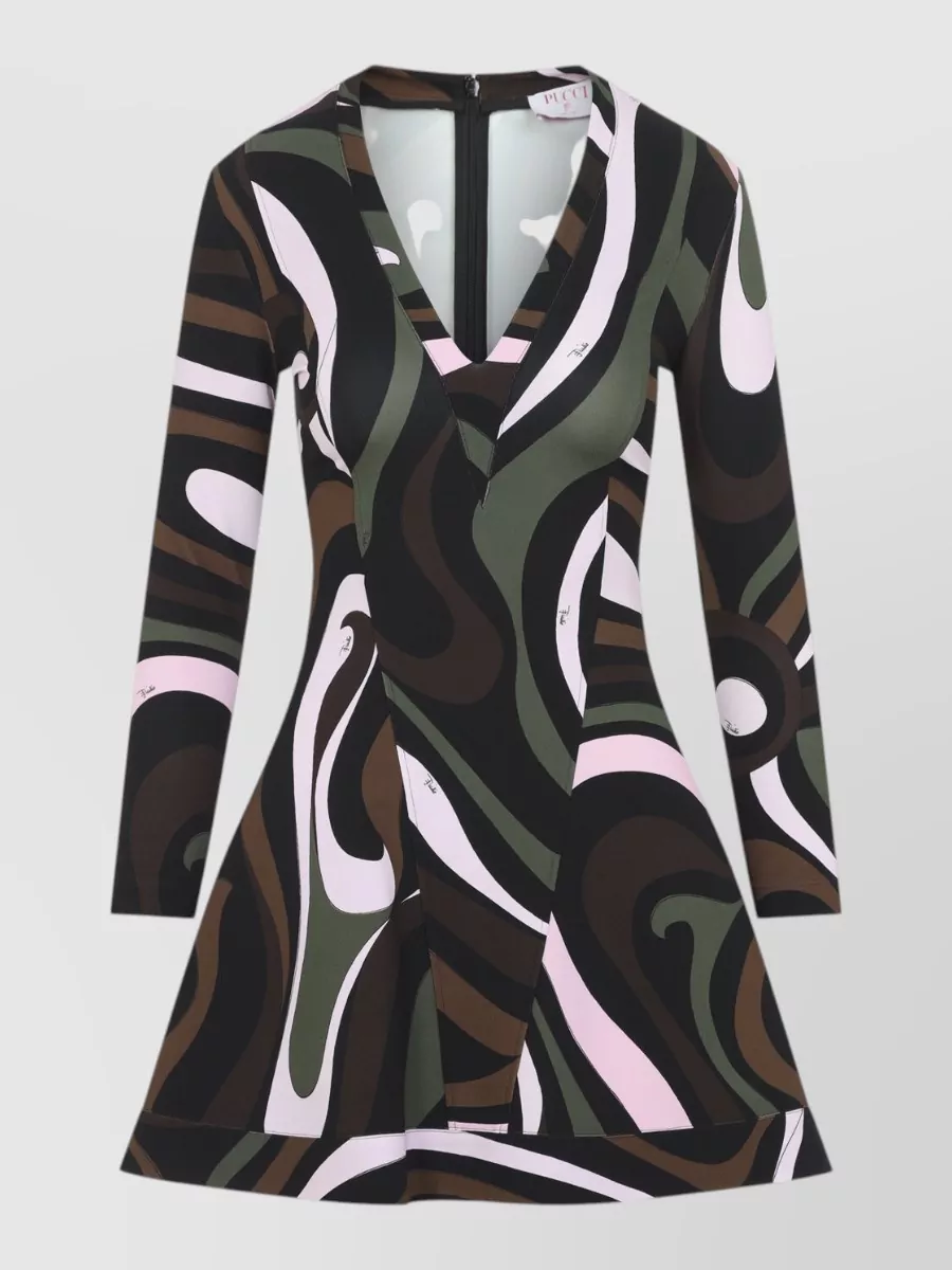 Pucci printed v-neck long-sleeve mini dress