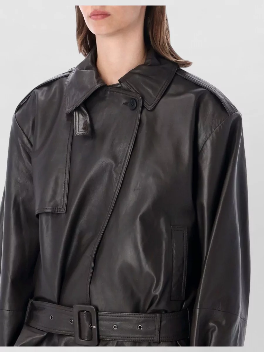 Rotate Lamb Leather Belted Peplum Biker Jacket