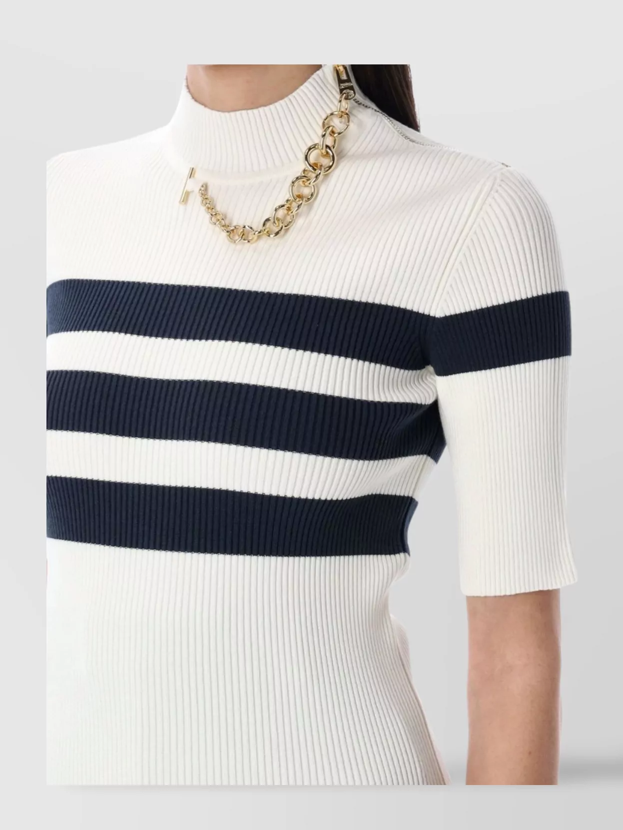 Jean Paul Gaultier Striped Short Sleeve Knit With Gold Chain