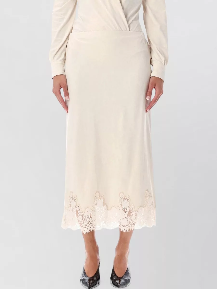Alberta Ferretti lace trim high-rise midi skirt