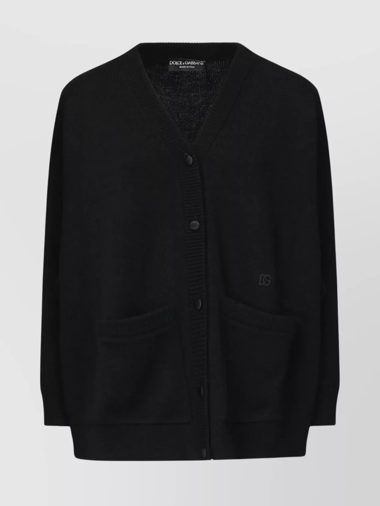 Dolce & Gabbana V-neck Cardigan With Front Pockets And Ribbed Cuffs In Black