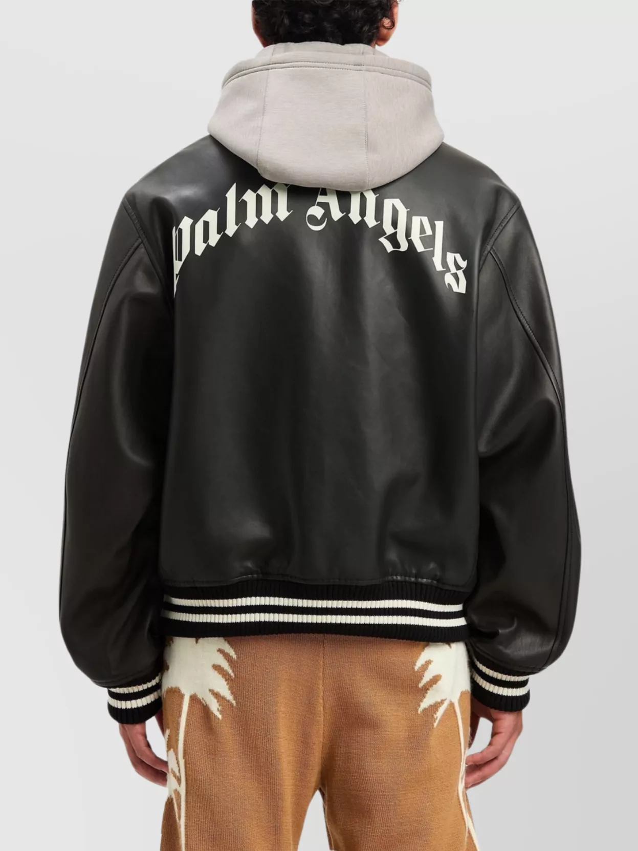 Palm Angels Curved Logo Leather Bomber Jacket