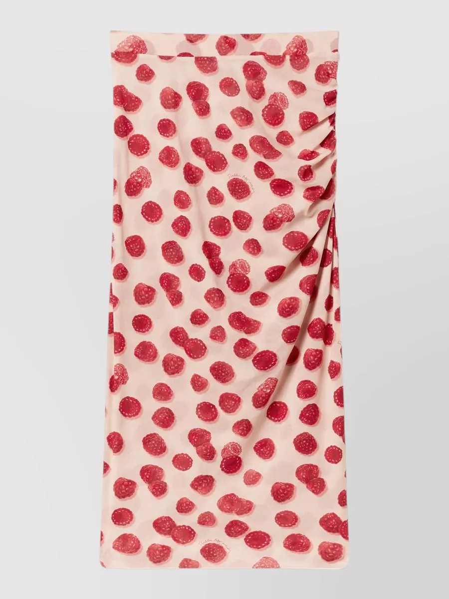Stella Mccartney Raspberry Print Gathered Mesh Midi Skirt
