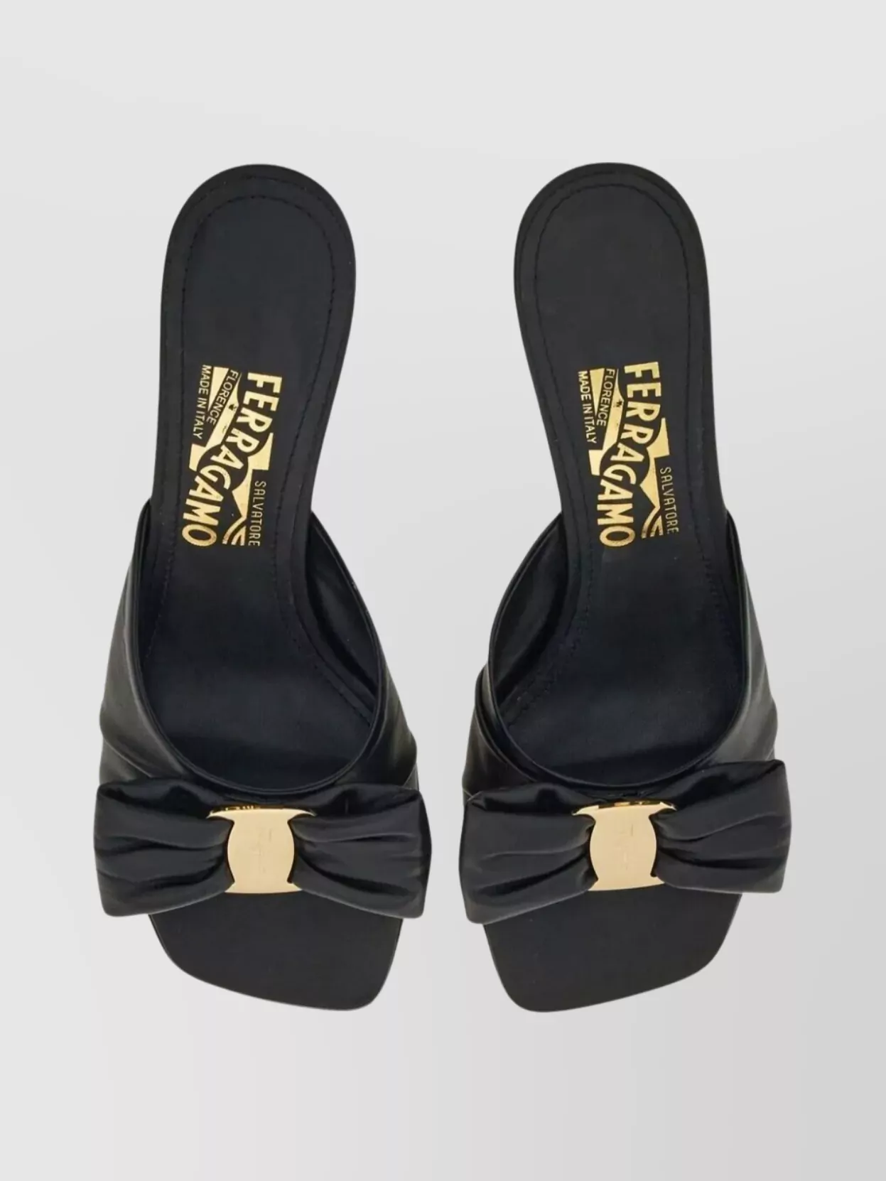 Ferragamo Open Toe Mules Bow Detail