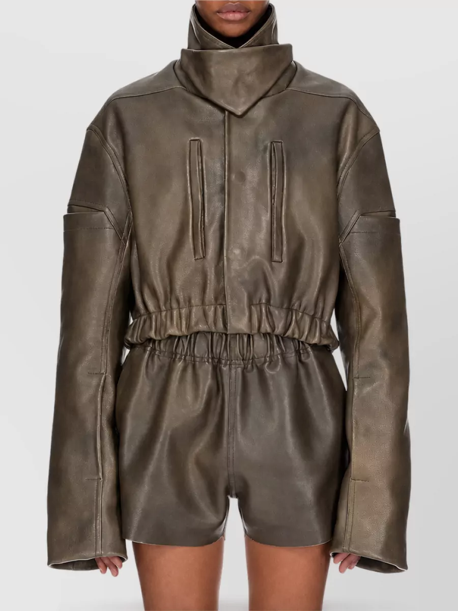Rick Owens Calf Leather Collared Bomber Jacket