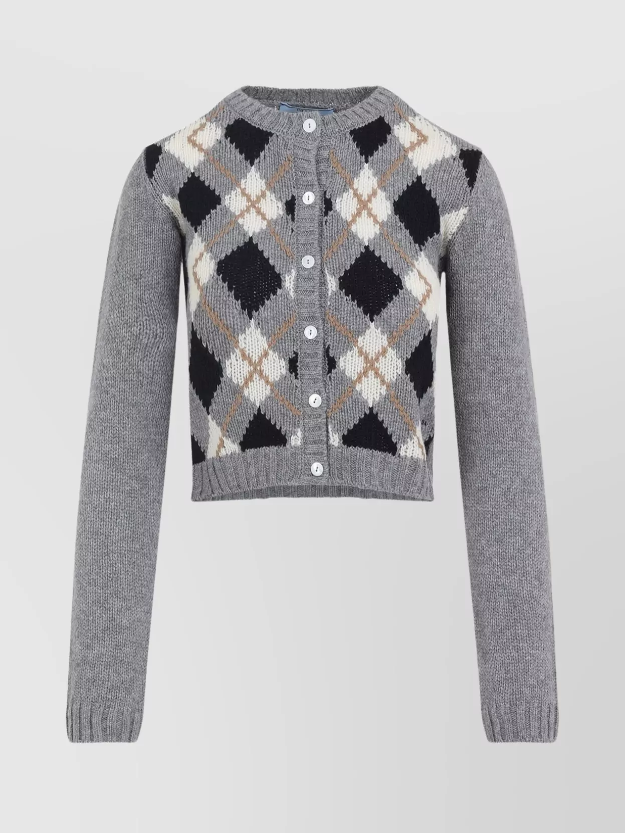 Prada Argyle Pattern Long Sleeve Knit Cardigan In Gray