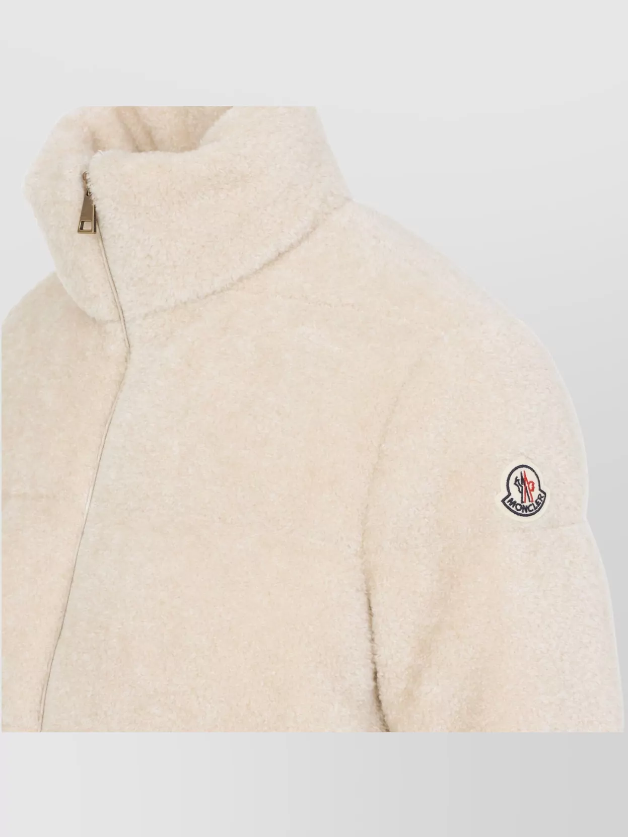 Moncler High Collar Padded Jacket Drawstring Hem In White