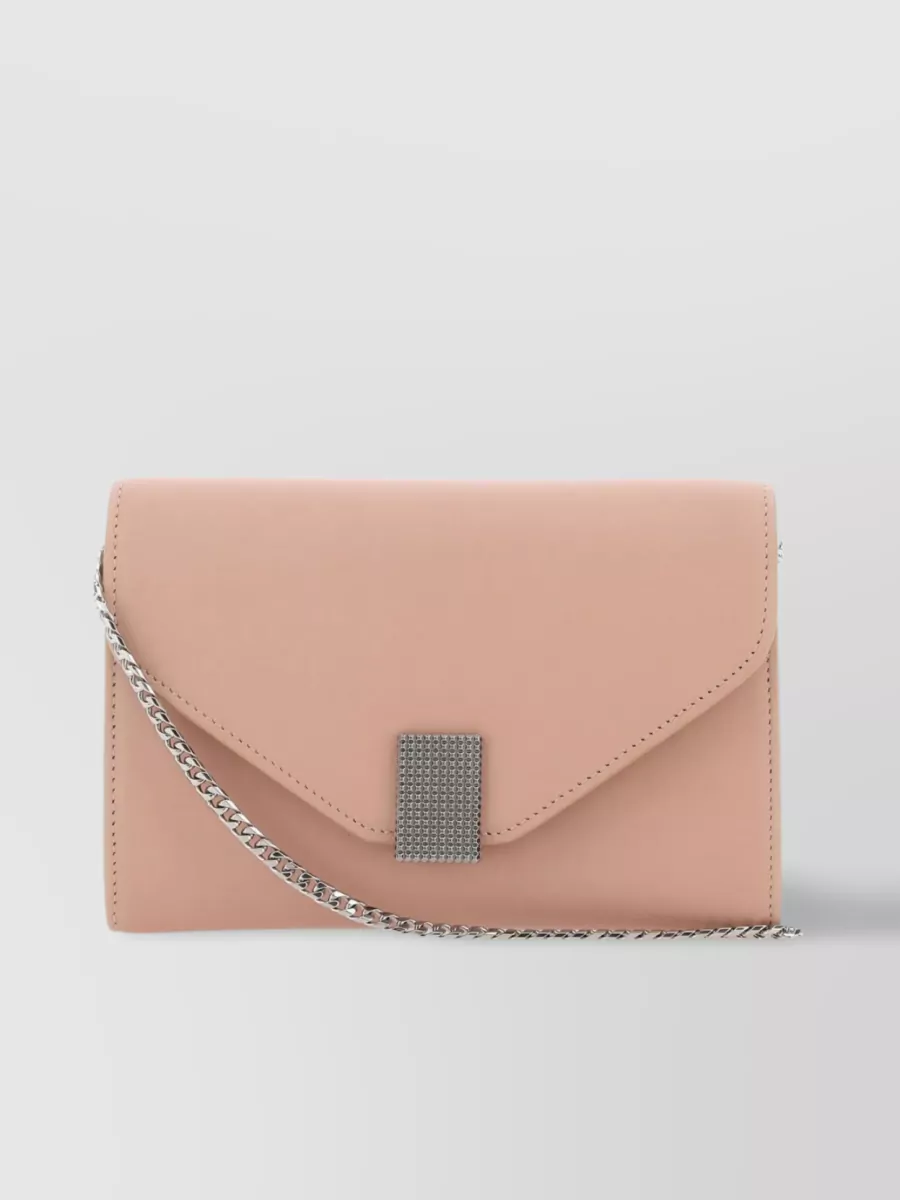 Shop Lanvin Concerto Foldover Leather Clutch With Metal Detail In Cream
