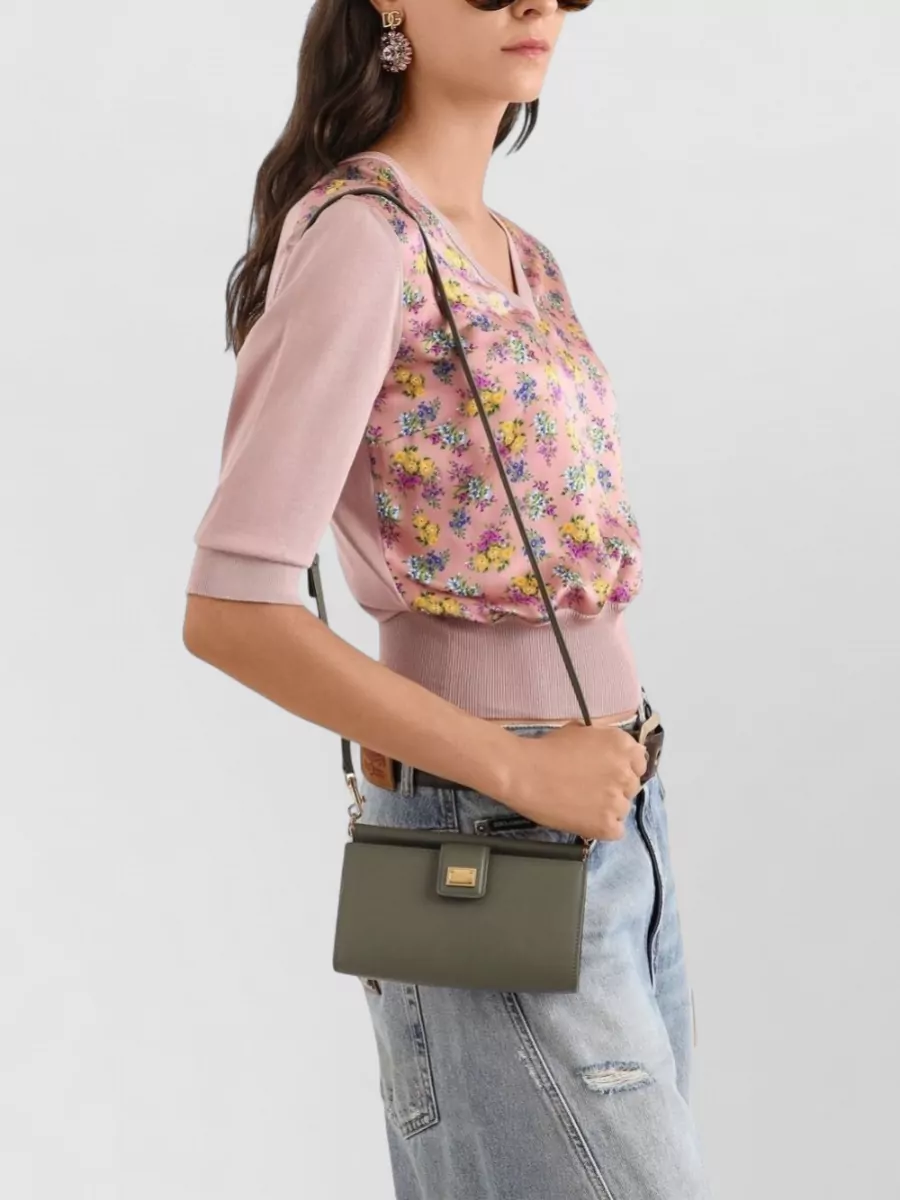 Dolce & Gabbana Leather Phone Clutch Bag Shoulder Strap In Green