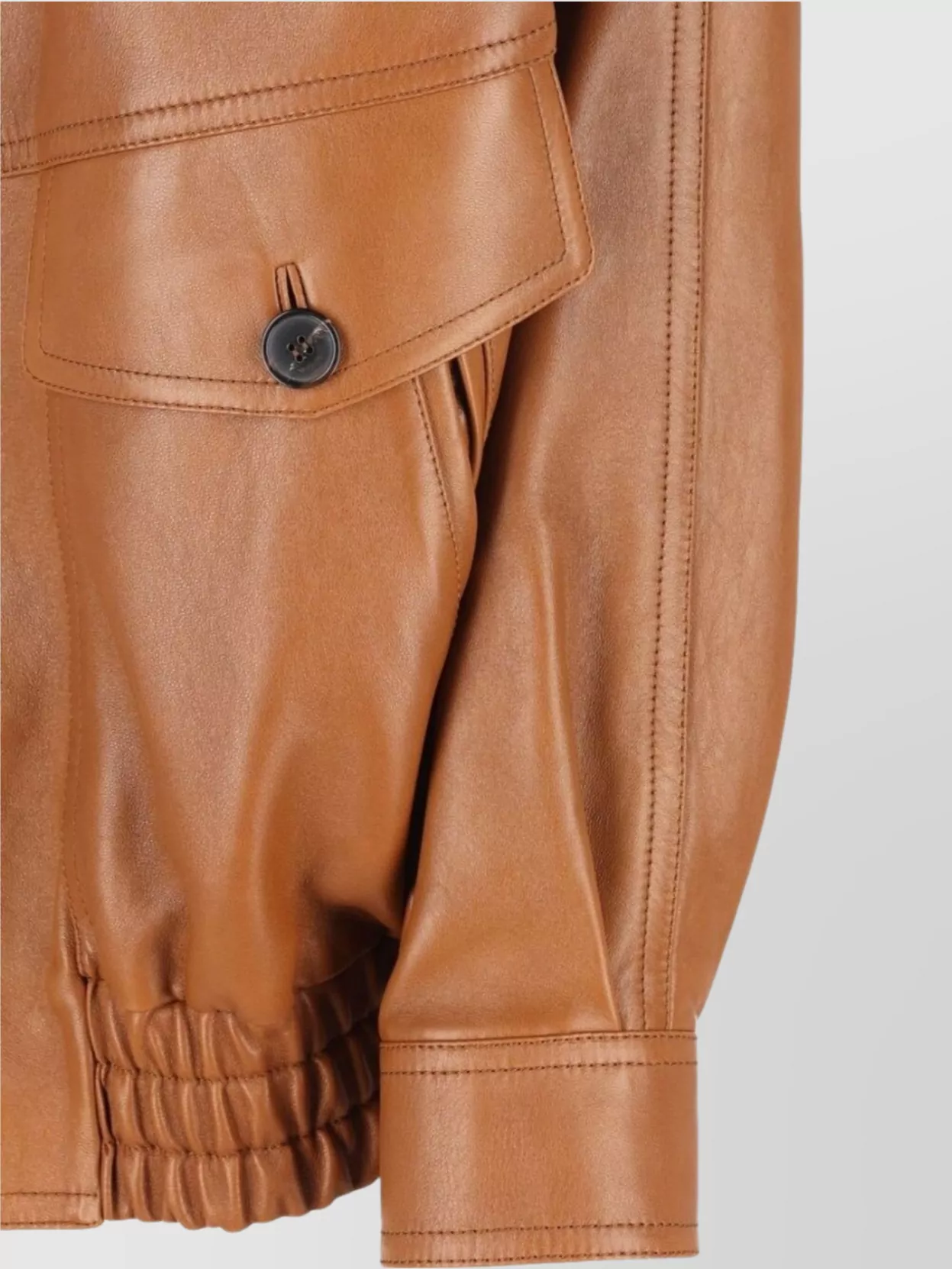 Saint Laurent Leather Jacket With Collared Neck And Elasticated Hem