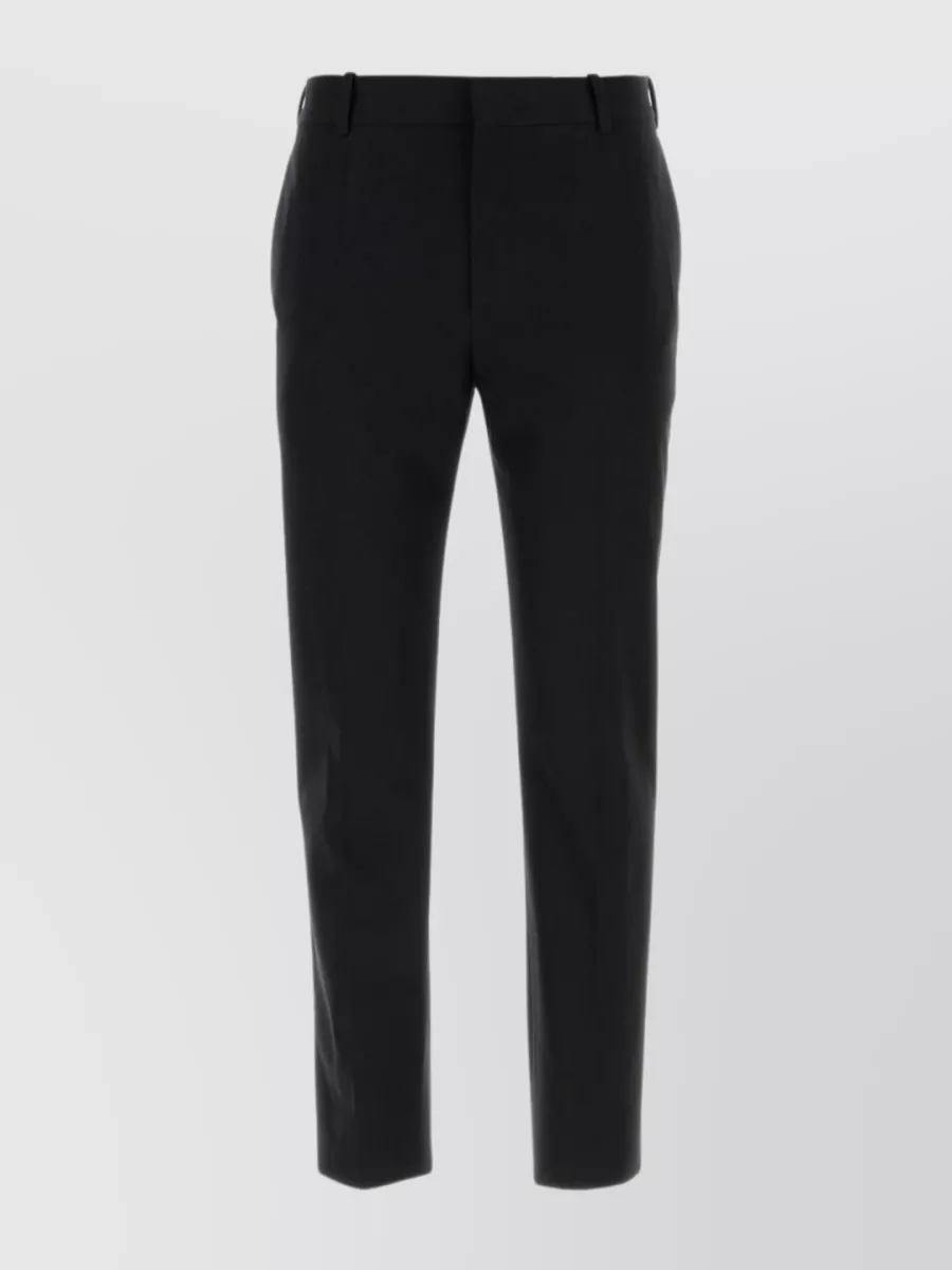 Shop Alexander Mcqueen Pleated Cotton Trousers With Belt Loops In Black