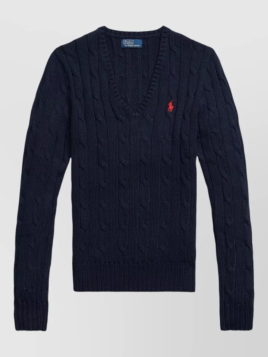 Polo Ralph Lauren Kimberly V Neck Cable Knit Sweater In Blue