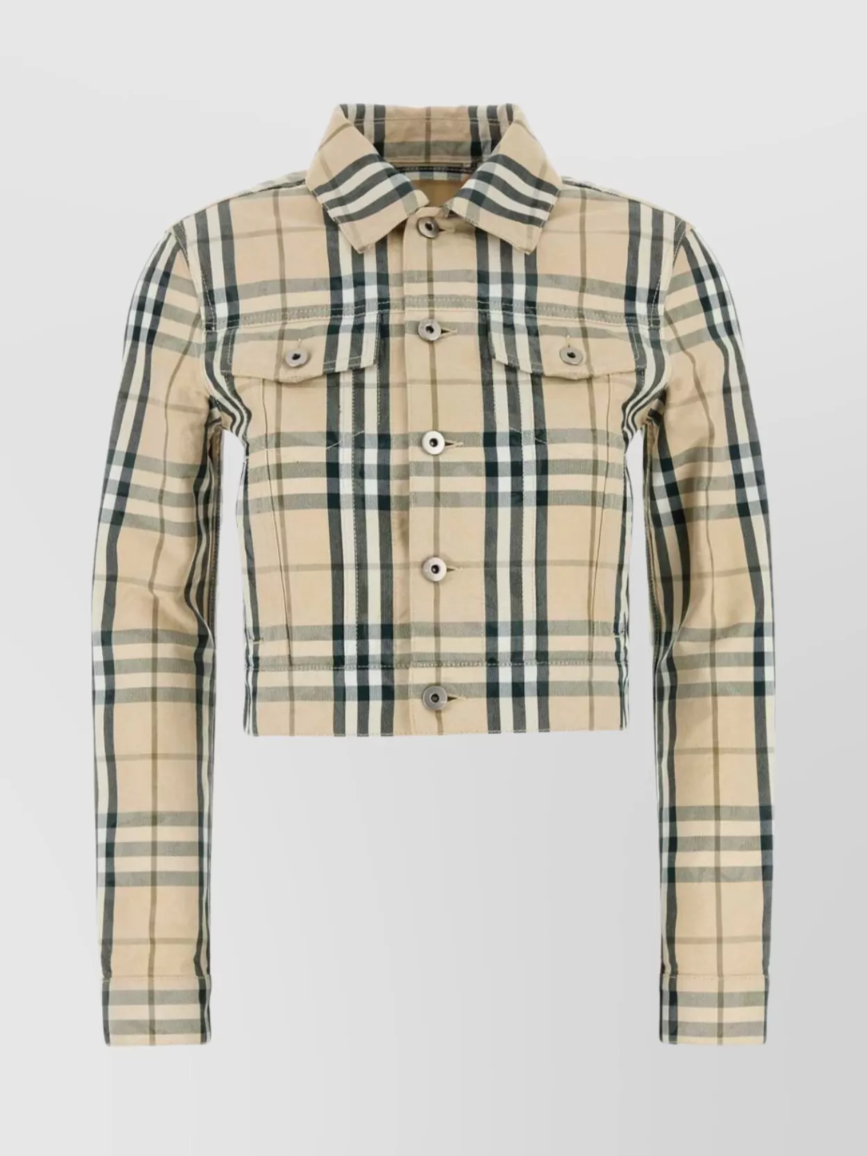 Burberry Checked Pattern Embroidered Denim Jacket In Neutral