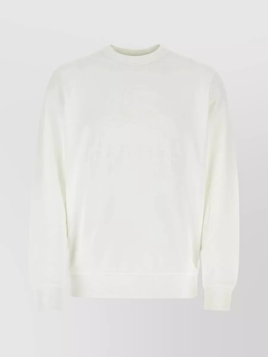 Shop Burberry Textured Cotton Crew-neck Sweater In White