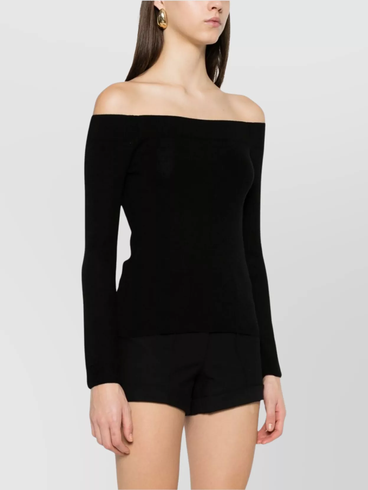 Shop Tom Ford Off-the-shoulder Ribbed Knitwear Top With Long Sleeves In Black