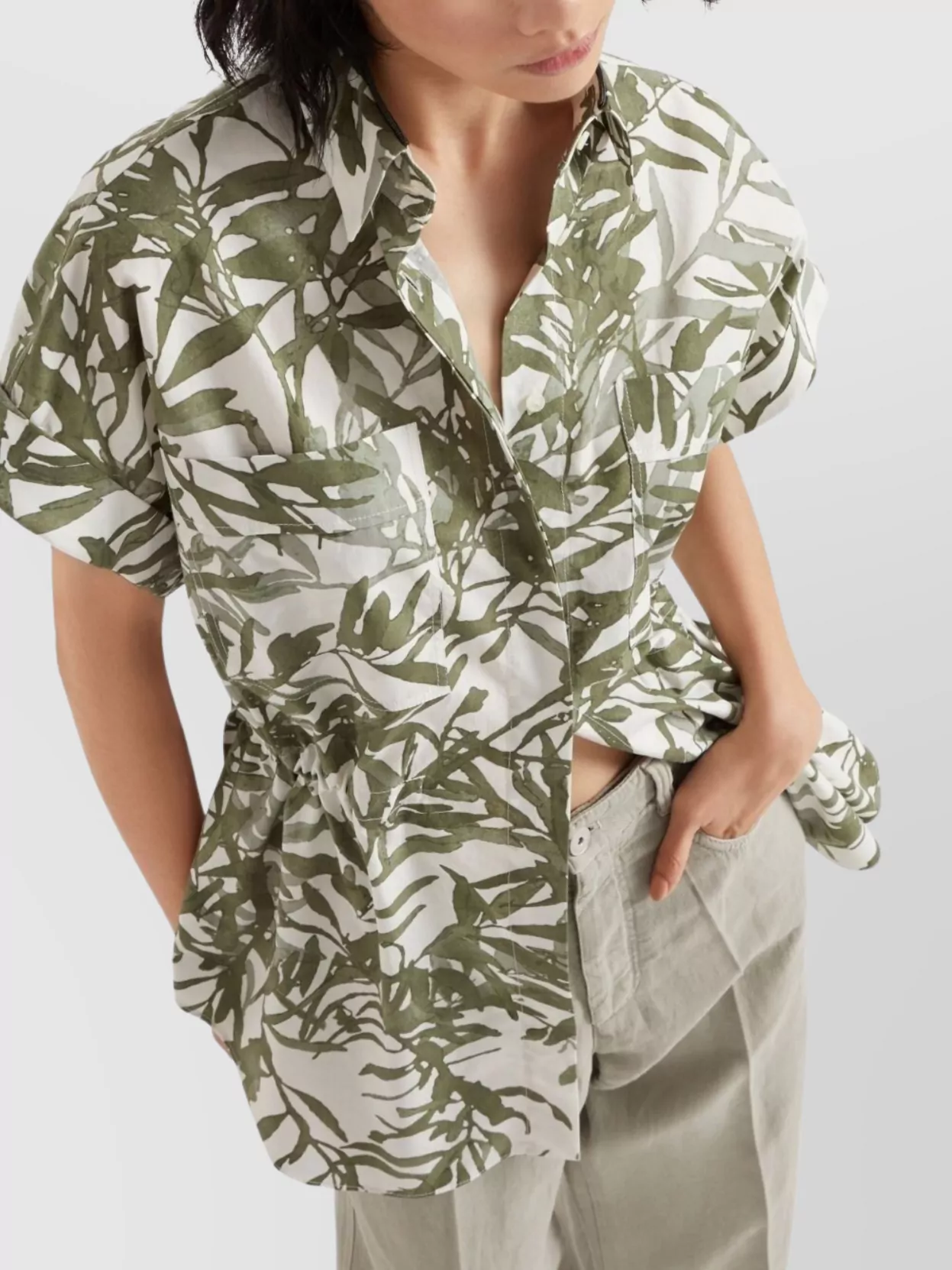 Brunello Cucinelli Leaf Print Cotton Shirt
