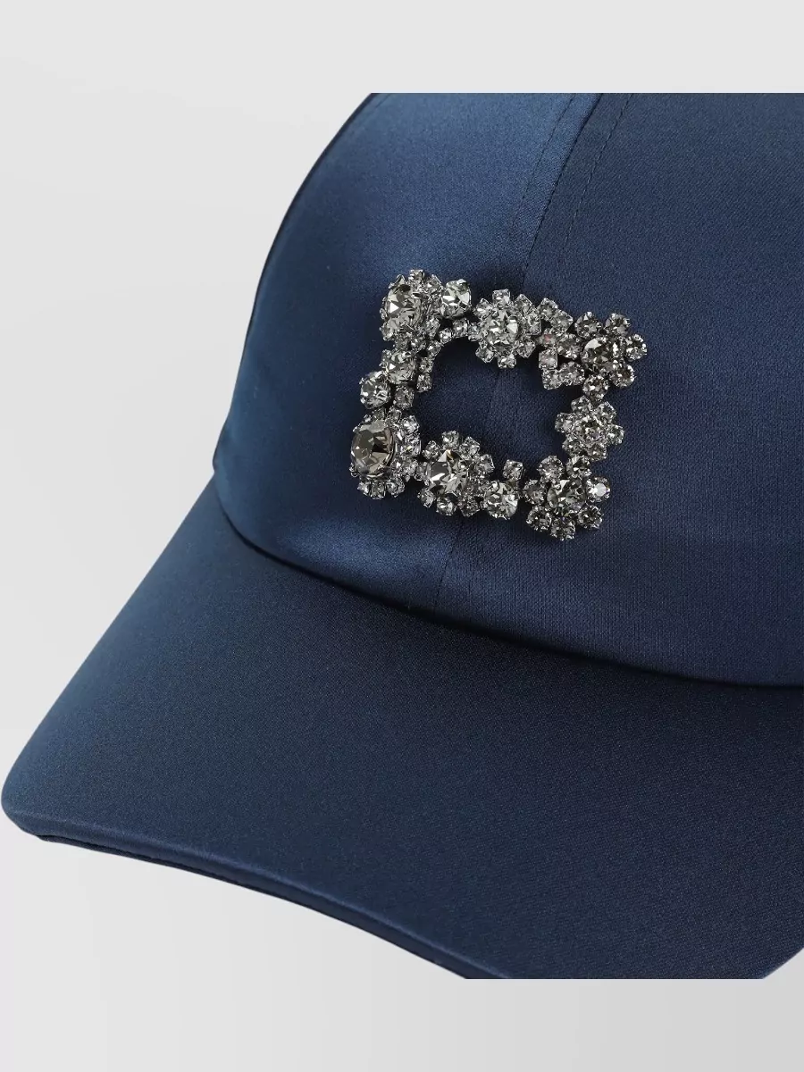 Roger Vivier Flower Crystal Cap Curved Brim Detail In Blue