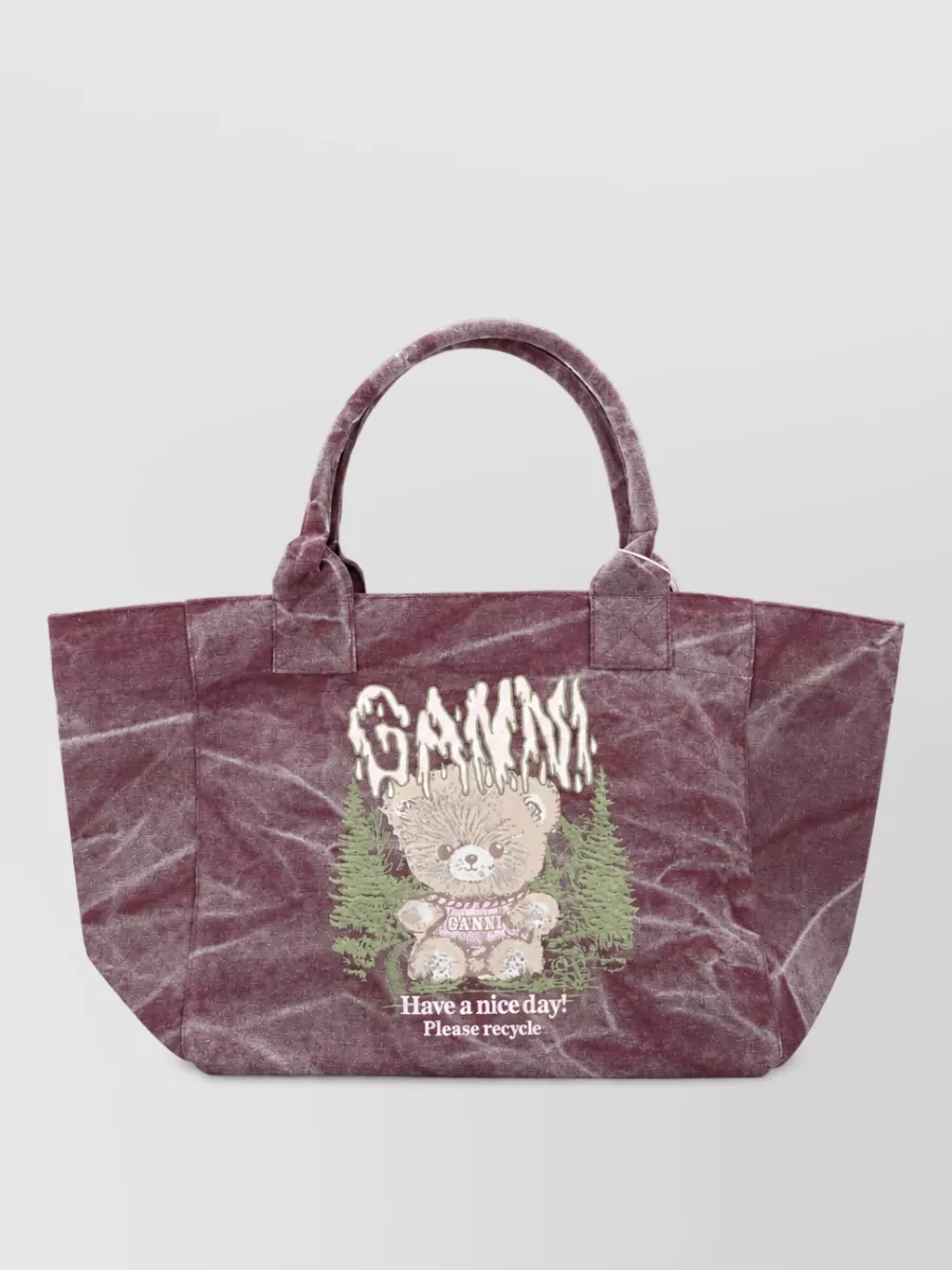 Ganni cabas medium cotton printed tote bag