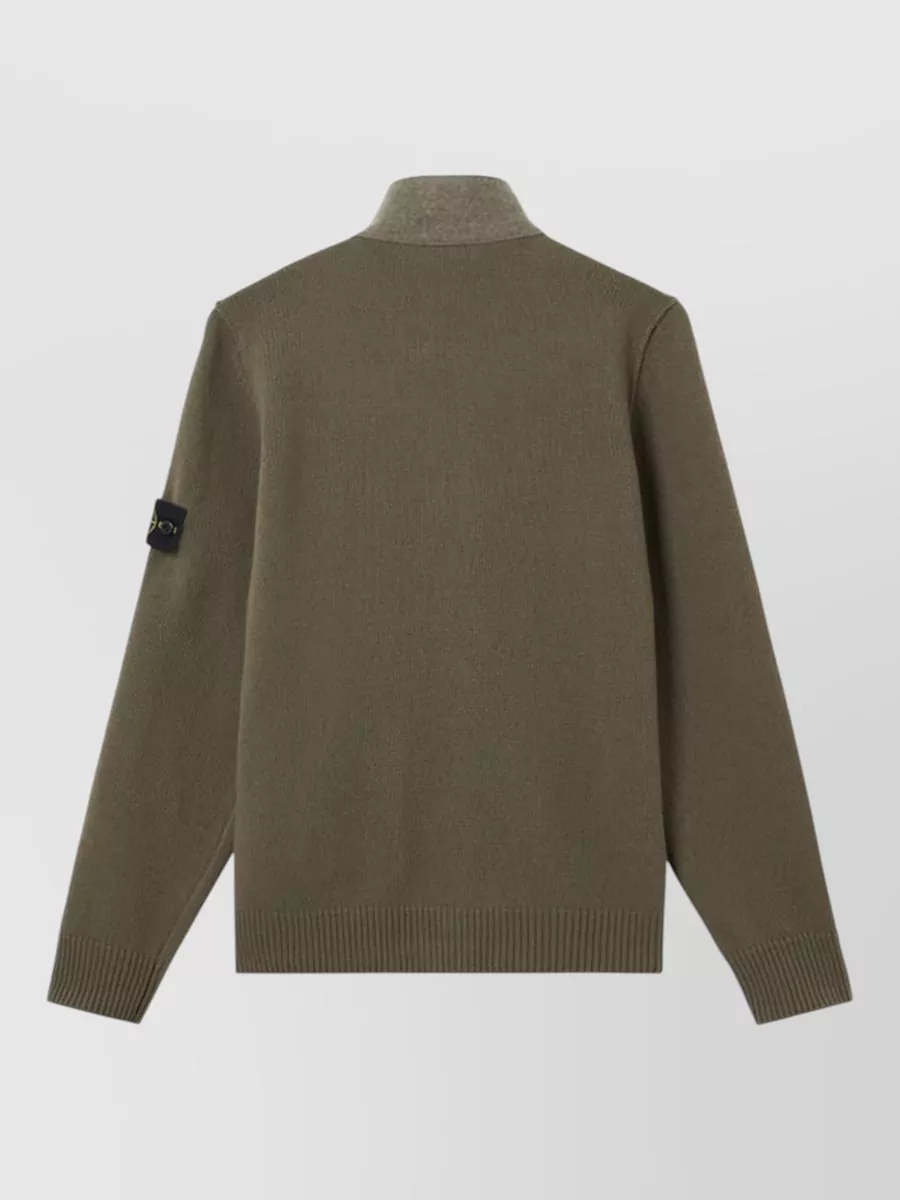 Stone Island Ribbed Wool Zip Cardigan