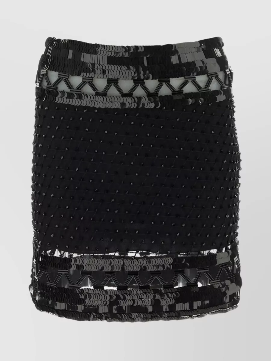 Shop Alberta Ferretti Layered Mesh Mini Skirt With Intricate Embellishments In Black
