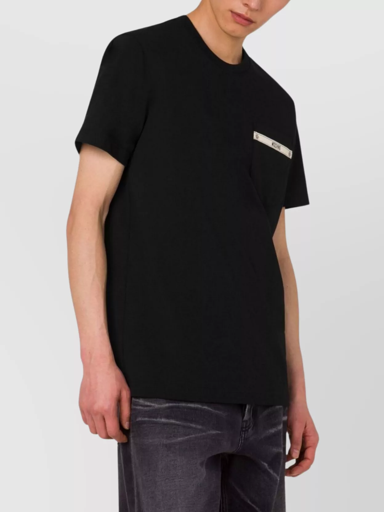 Moschino Logo Ribbon Pocket T-shirt In Black Cotton In Black