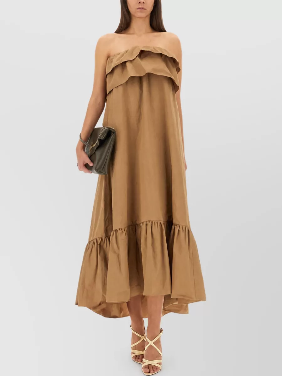 Saint Laurent Cotton Twill Ruffle Maxi Dress