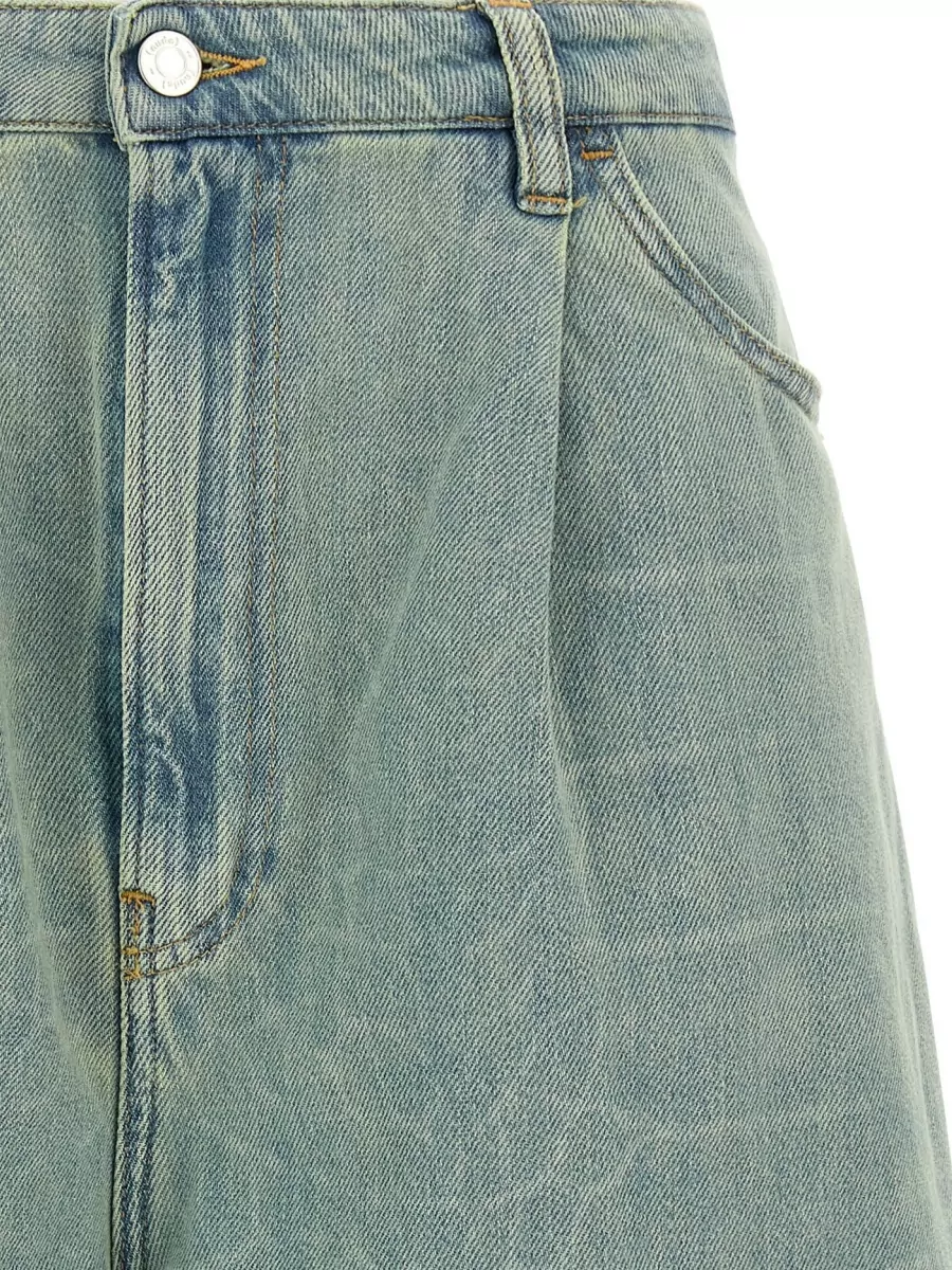 Nude Denim Snake-Print Wide-Leg Knee-Length Shorts