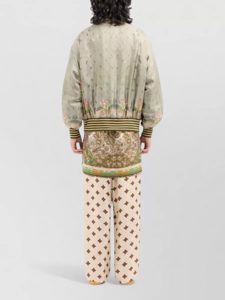 Pierre Louise Mascia Silk Floral-Print Ribbed Bomber Jacket