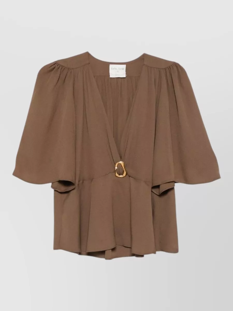 Forte Forte crepe-texture v-neck cape-sleeve maxi dress